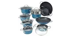 Curtis Stone Dura-Pan Nonstick Nesting Cookware Set - Slate Blueimg