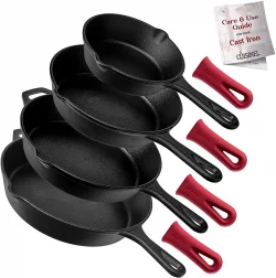 Cuisinel 4-Piece Cast Iron Skillet Set with Handle Holders img