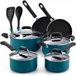 Cook N Home 12-Piece Stay Cool Handle, Turquoise Nonstick Cookware Setimg