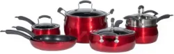 Epicurious Cookware Collection, Nonstick Aluminum 11 Piece Red Cookware Setimg